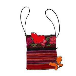 Small Floral Embroidered Slim Lightweight Square Plaid Purse Crossbody Boho Bag